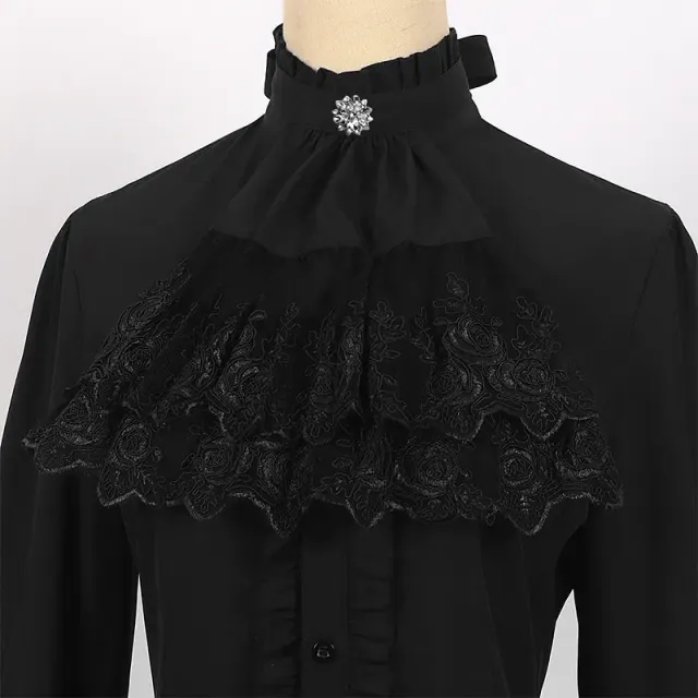 Medieval French Lace Ruffle Stand Collar Halloween Cosplay Shirt detail 4