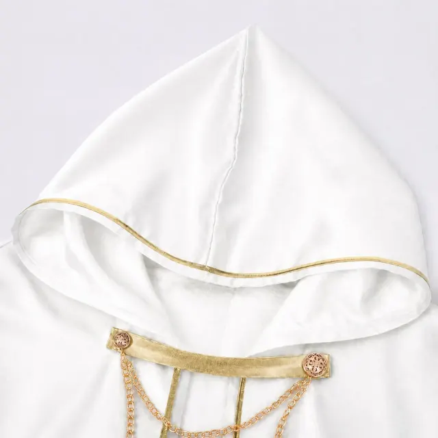 Unisex Medieval Gold-Trim Hooded Cape Halloween Cosplay Costume detail 3