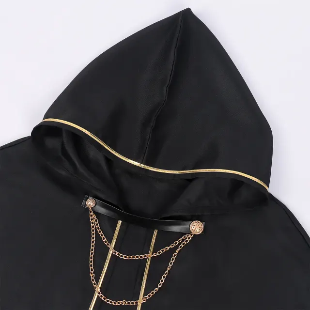 Unisex Medieval Gold-Trim Hooded Cape Halloween Cosplay Costume detail 8