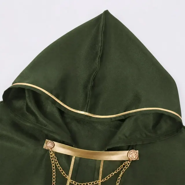 Unisex Medieval Gold-Trim Hooded Cape Halloween Cosplay Costume detail 11