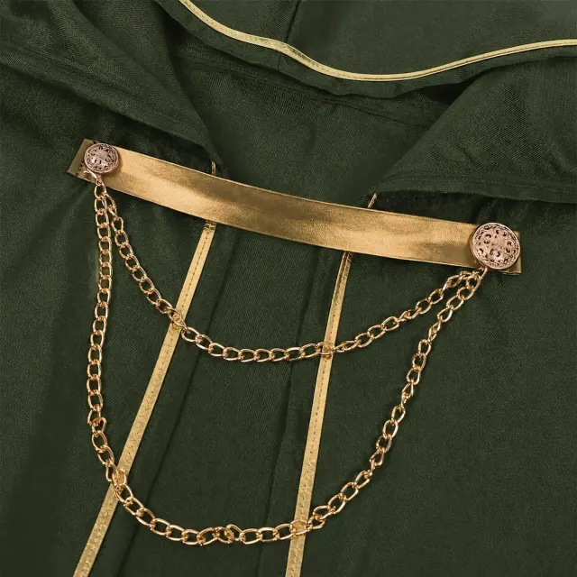 Unisex Medieval Gold-Trim Hooded Cape Halloween Cosplay Costume detail 12