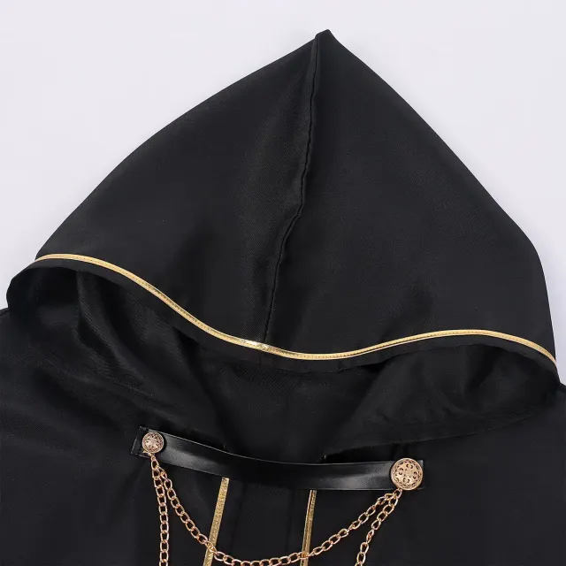 Unisex Medieval Gold-Trim Hooded Cape Halloween Cosplay Costume detail 14