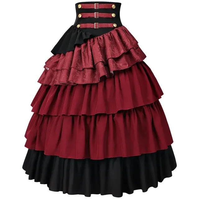 Medieval Gothic High-Waisted Tiered Pirate Skirt for Halloween detail 1