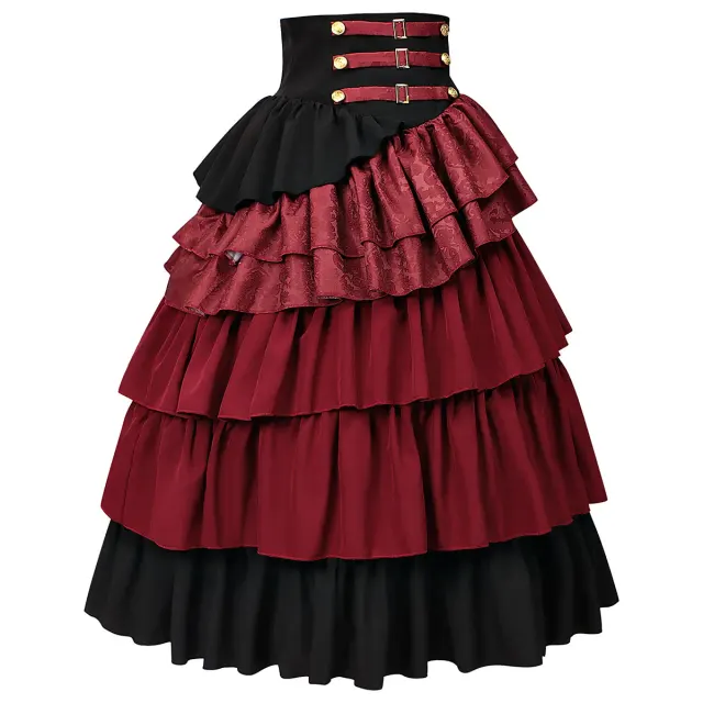 Medieval Gothic High-Waisted Tiered Pirate Skirt for Halloween detail 2