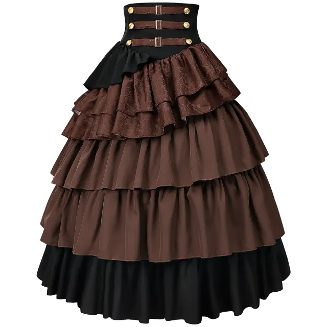 Medieval Gothic High-Waisted Tiered Pirate Skirt for Halloween detail 9