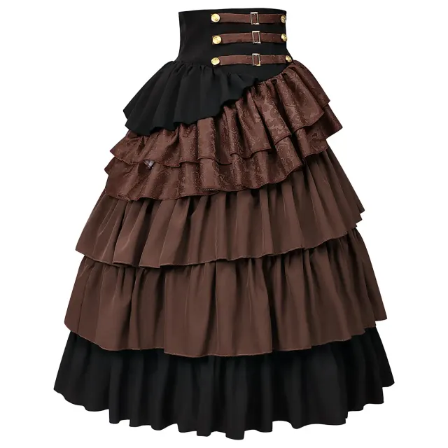 Medieval Gothic High-Waisted Tiered Pirate Skirt for Halloween detail 10