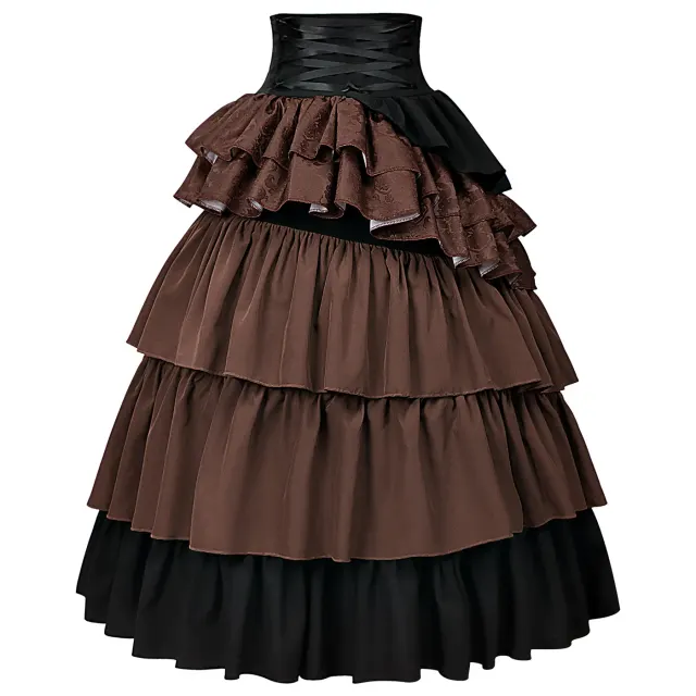 Medieval Gothic High-Waisted Tiered Pirate Skirt for Halloween detail 11
