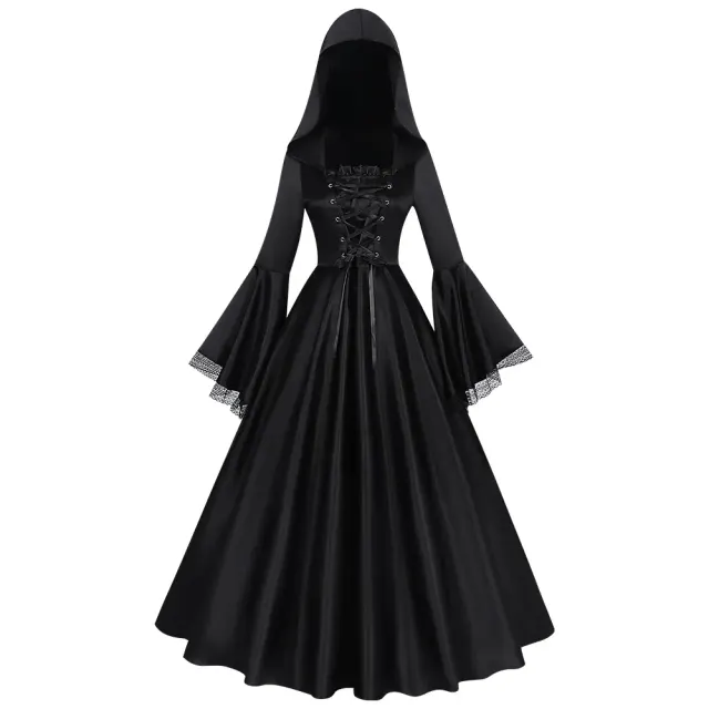 Medieval Gothic Hooded Witch Dress Cosplay Costume detail 6