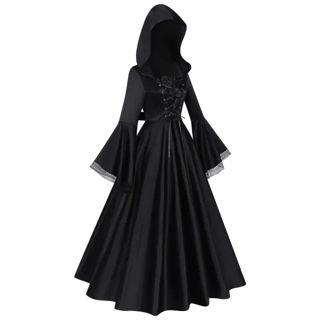 Medieval Gothic Hooded Witch Dress Cosplay Costume detail 7