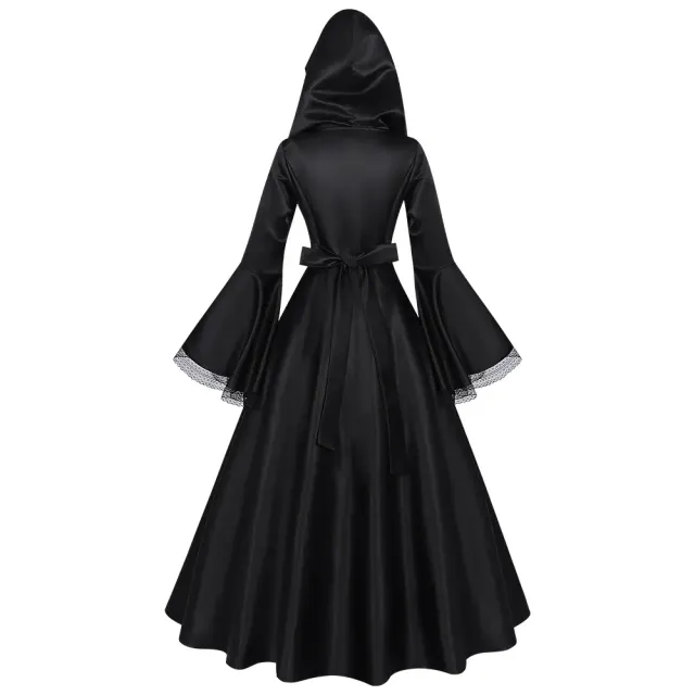 Medieval Gothic Hooded Witch Dress Cosplay Costume detail 8