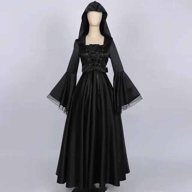 Medieval Gothic Hooded Witch Dress Cosplay Costume detail 9