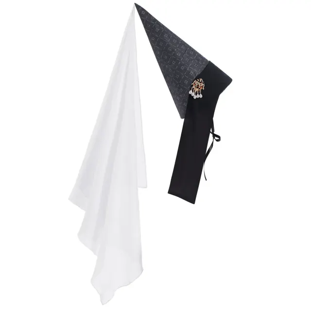 Medieval Henin Hat with Veil Renaissance Women's Costume Headpiece detail 1