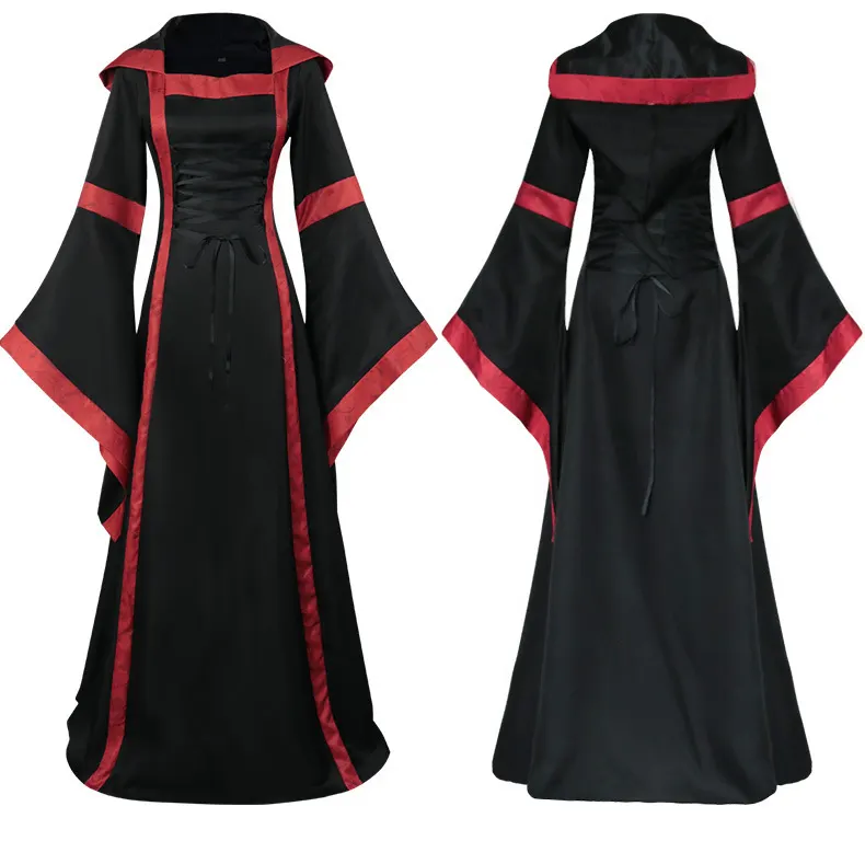 Medieval Hooded Lace-Up Cosplay Dress with Bell Sleeves detail 3