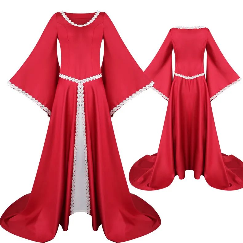Medieval Hooded Lace-Up Cosplay Dress with Bell Sleeves detail 12