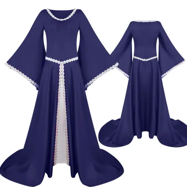 Mittelalterliches Kapuzen-Cosplay-Kleid mit Schnürung und Glockenärmeln Detail 17