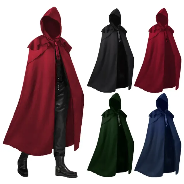 Long hooded monk-style cloak with a lace-up front shown in a medieval gothic cosplay style.
