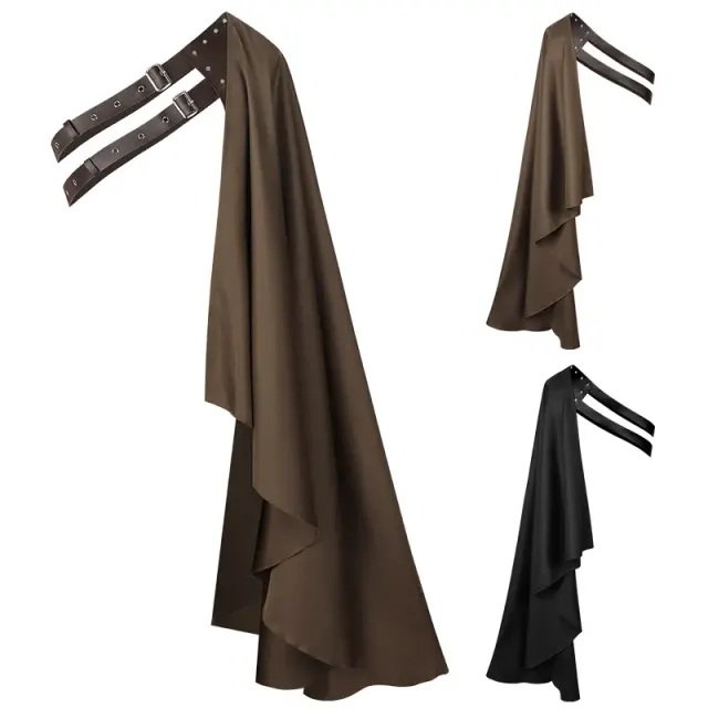 A brown medieval knight cape with a printed pattern, styled for men's Halloween cosplay and fantasy role-play.