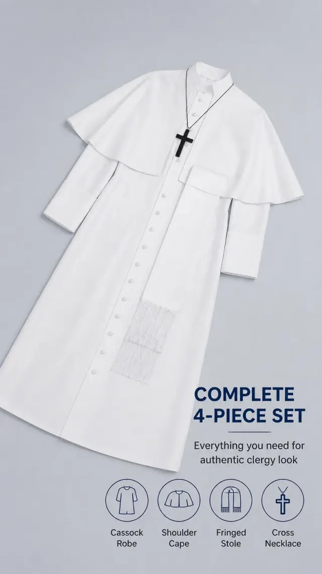 Medieval Priest Cosplay Costume with Cape and Accessories detail 2