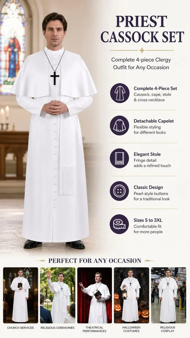Medieval Priest Cosplay Costume with Cape and Accessories detail 5