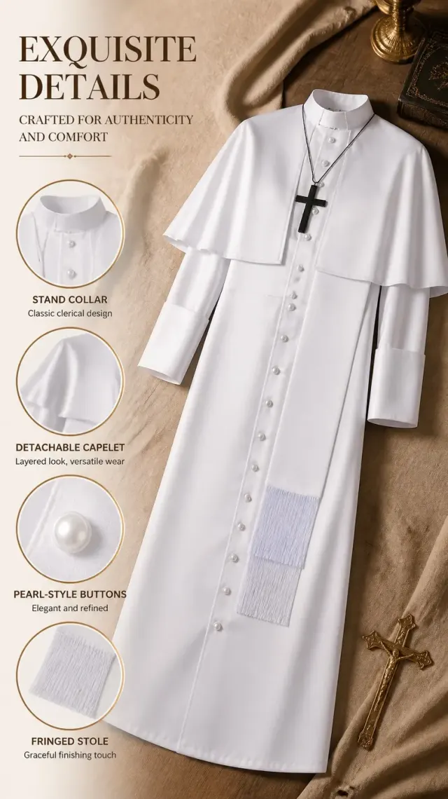 Medieval Priest Cosplay Costume with Cape and Accessories detail 6