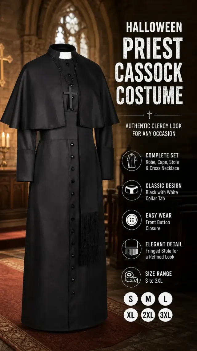 Medieval Priest Cosplay Costume with Cape and Accessories detail 8