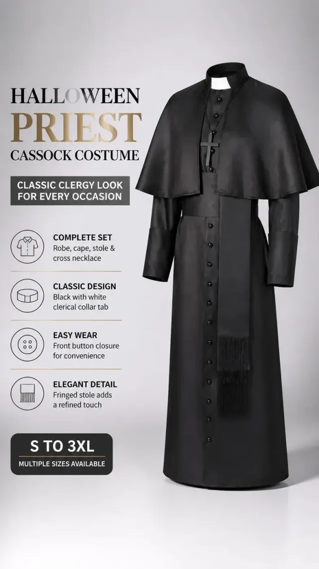 Medieval Priest Cosplay Costume with Cape and Accessories detail 9