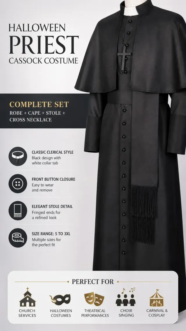 Medieval Priest Cosplay Costume with Cape and Accessories detail 10