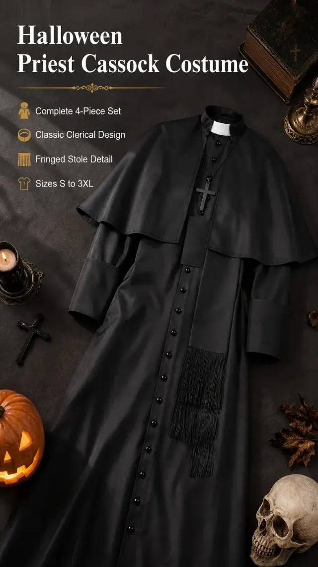 Medieval Priest Cosplay Costume with Cape and Accessories detail 11