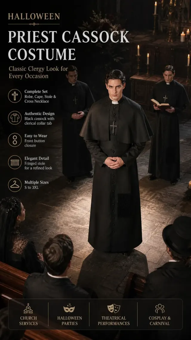 Medieval Priest Cosplay Costume with Cape and Accessories detail 12