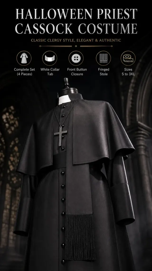 Medieval Priest Cosplay Costume with Cape and Accessories detail 13