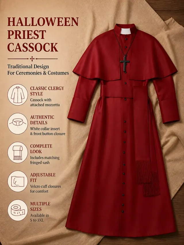 Medieval Priest Cosplay Costume with Cape and Accessories detail 15