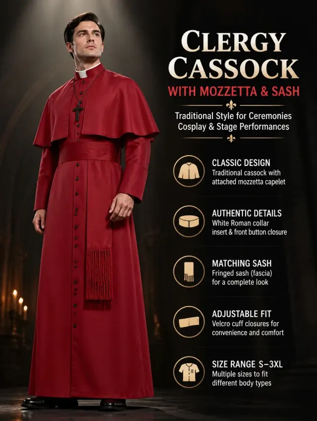 Medieval Priest Cosplay Costume with Cape and Accessories detail 17
