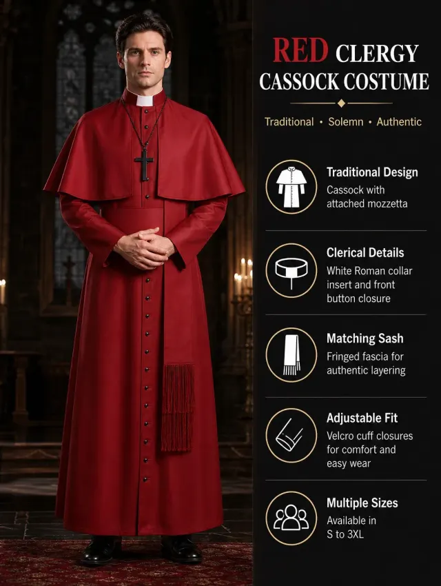 Medieval Priest Cosplay Costume with Cape and Accessories detail 18