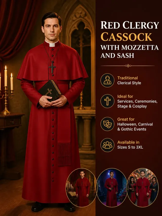 Medieval Priest Cosplay Costume with Cape and Accessories detail 19