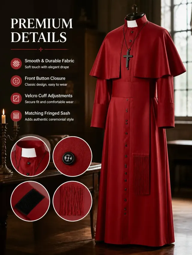 Medieval Priest Cosplay Costume with Cape and Accessories detail 20