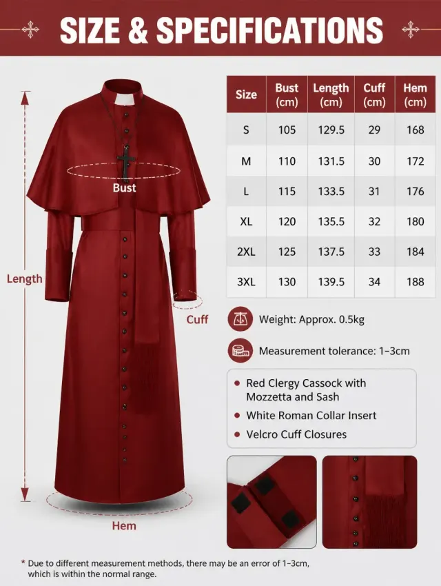 Medieval Priest Cosplay Costume with Cape and Accessories detail 21