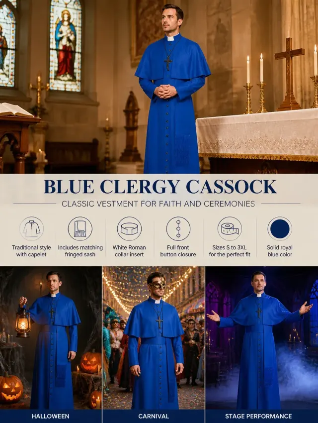 Medieval Priest Cosplay Costume with Cape and Accessories detail 22