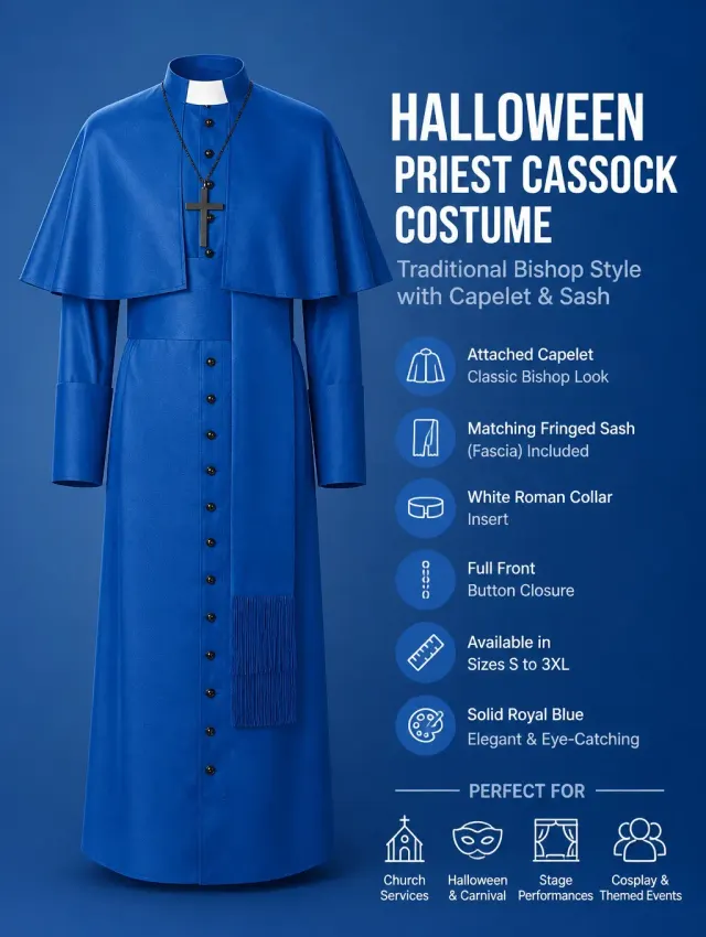 Medieval Priest Cosplay Costume with Cape and Accessories detail 23