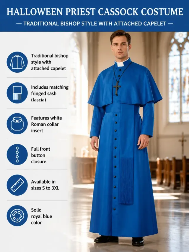 Medieval Priest Cosplay Costume with Cape and Accessories detail 24