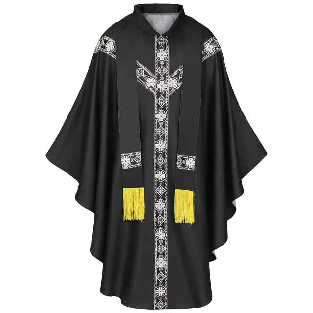 Mittelalterliche Priester-Mönchs-Cosplay-Robe mit bedrucktem Umhang Detail 11
