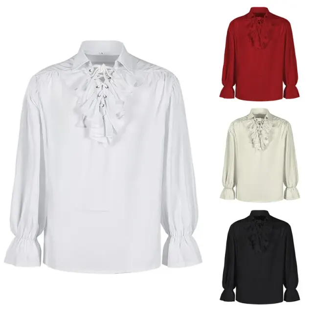 Chemise médiévale à manches bouffantes et cordon de serrage pour cosplay et scène détail 1