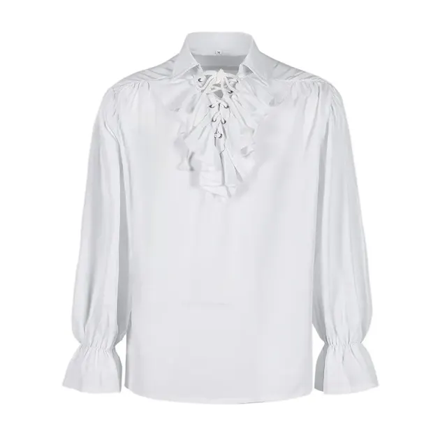 Chemise médiévale à manches bouffantes et cordon de serrage pour cosplay et scène détail 2