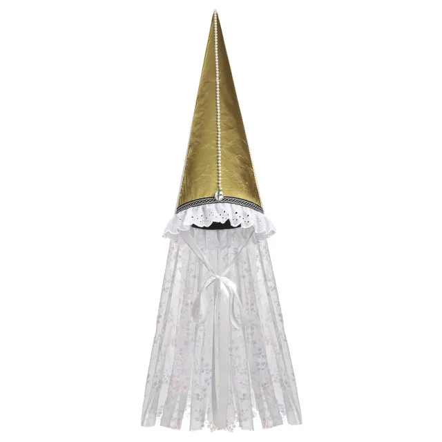 Women's Medieval Renaissance Cone Veil Hat for Halloween Cosplay detail 1