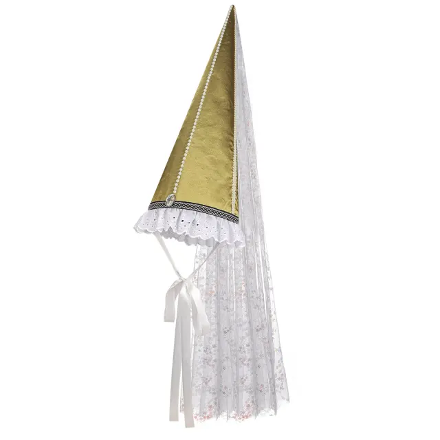 Women's Medieval Renaissance Cone Veil Hat for Halloween Cosplay detail 2