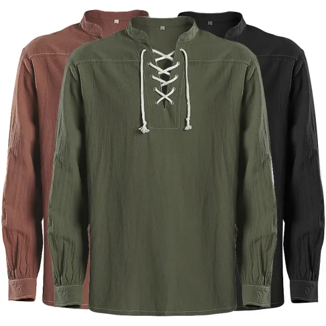 A burgundy jacquard shirt with a medieval Renaissance Gothic warrior style for stage costume use.