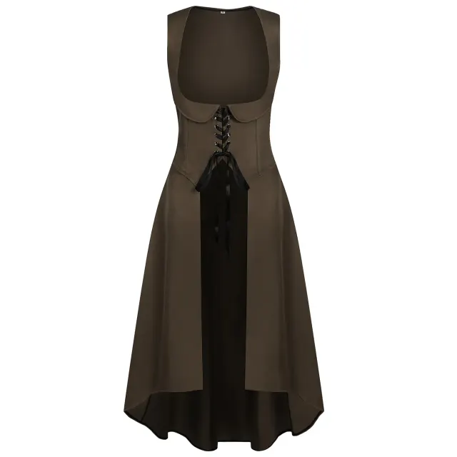 Women's Medieval Renaissance Lace-Trim Flare-Sleeve Dress Set detail 1