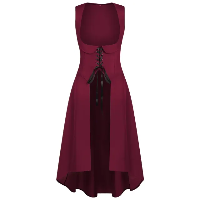 Women's Medieval Renaissance Lace-Trim Flare-Sleeve Dress Set detail 7