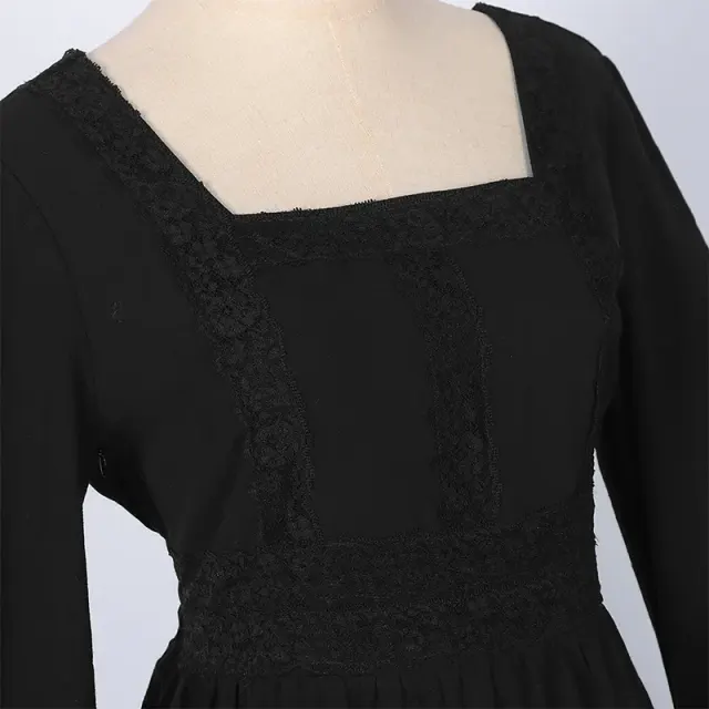 Women's Medieval Renaissance Lace-Trim Flare-Sleeve Dress Set detail 15