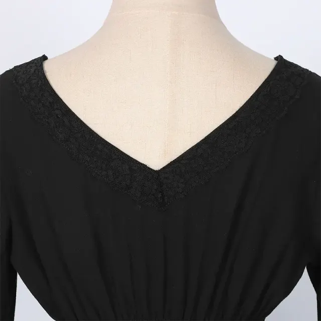 Women's Medieval Renaissance Lace-Trim Flare-Sleeve Dress Set detail 16