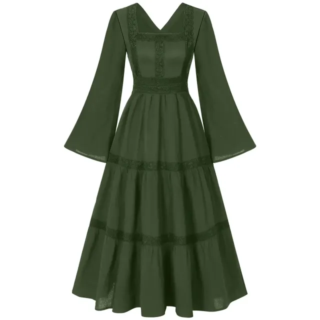 Women's Medieval Renaissance Lace-Trim Flare-Sleeve Dress Set detail 20